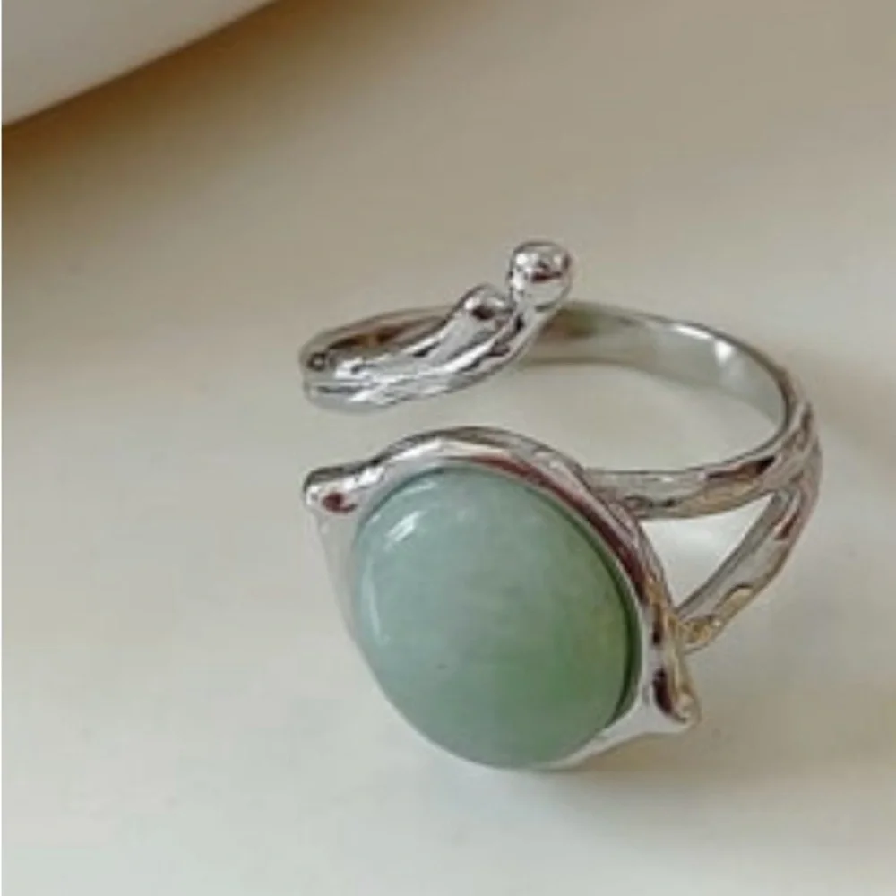 925 Sterling Silver Jade Oval Open Ring E12-3741